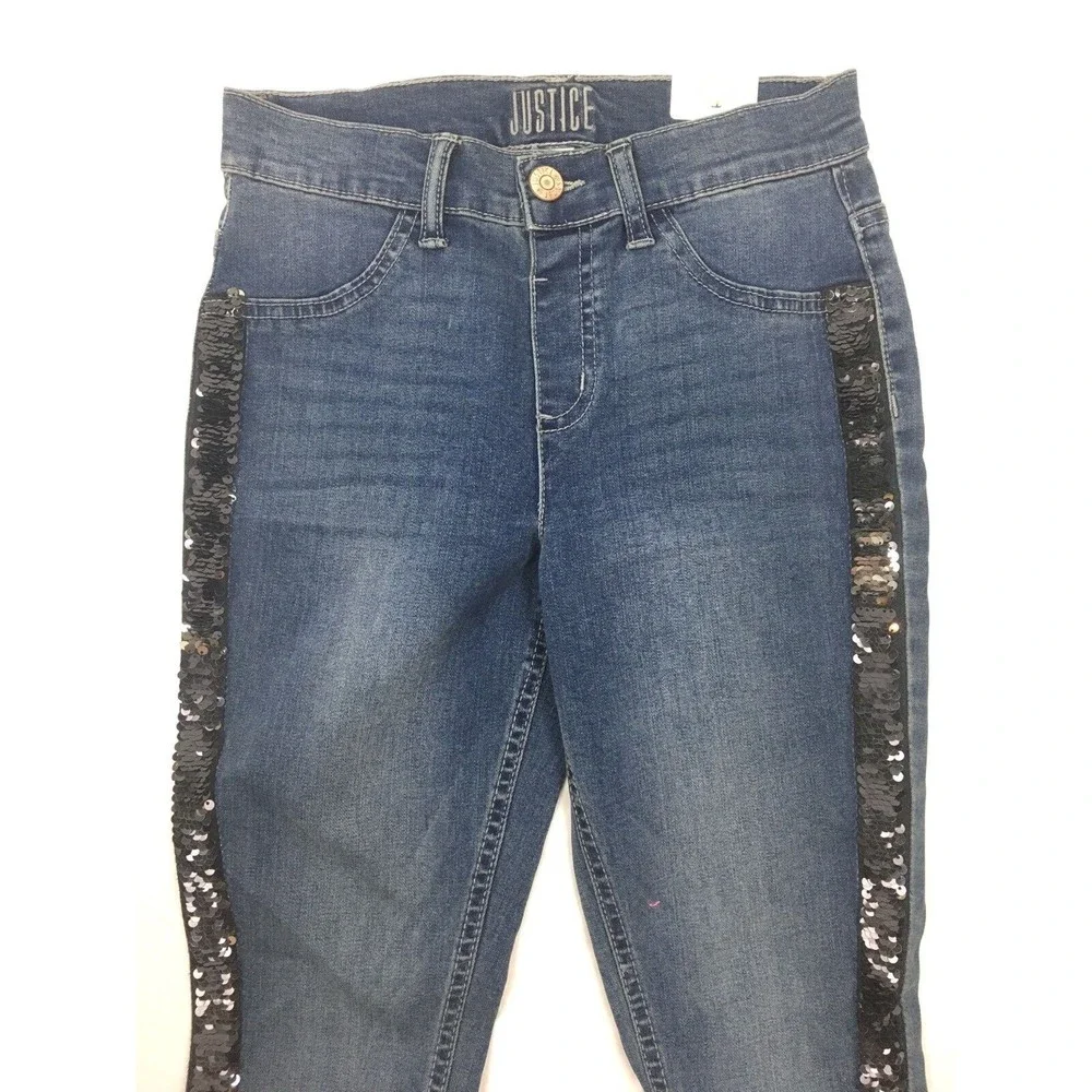 NWT‎ Justice Girl Size 10 Plus Denim Jegging High Rise Tuxedo Sequins